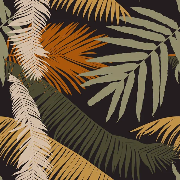 Padrão Tropical Sem Costura Moda Com Folhas Palmas Tropicais Marrons —  Vetores de Stock