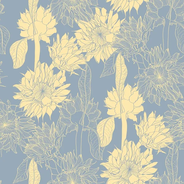 Sonnenblumen Feld Nahtlose Muster Für Stoff Textildesign Flache Farben Einfach — Stockvektor
