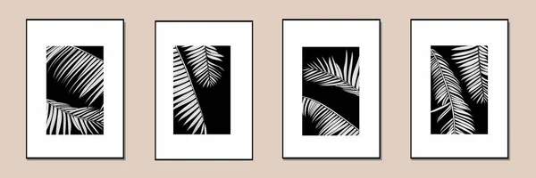 Botanisches Wandkunst Set Linie Palmblätter Silhouette Art Zeichnung Tropical Plant Vektorgrafiken