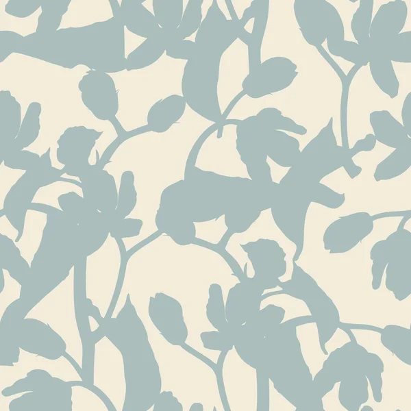 Tropic summer painting seamless pattern with garden flower branch silhouette. Trendy exotic flower wallpaper on a vintage yellow background.