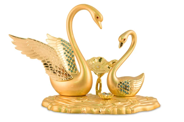 Красива золота пара лебедів фігурка — стокове фото