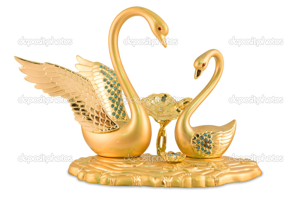 Beautiful golden couple swans figurine