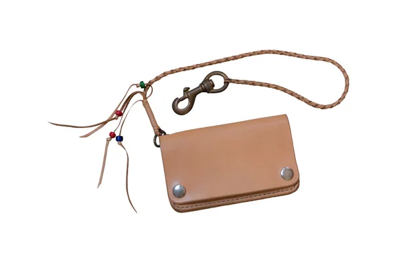 Brązowy skórzany portfel ręcznie — Zdjęcie stockowe
