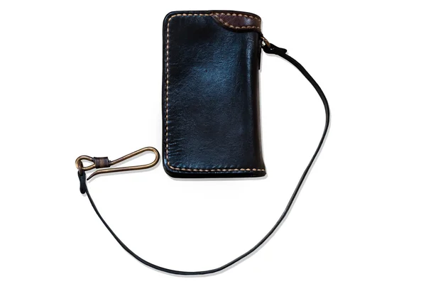 Czarny skórzany portfel ręcznie — Zdjęcie stockowe