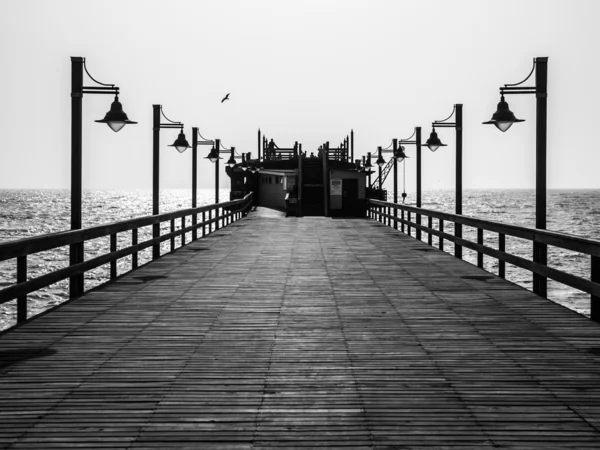 Muelle con lámparas en blanco y negro — Foto de Stock