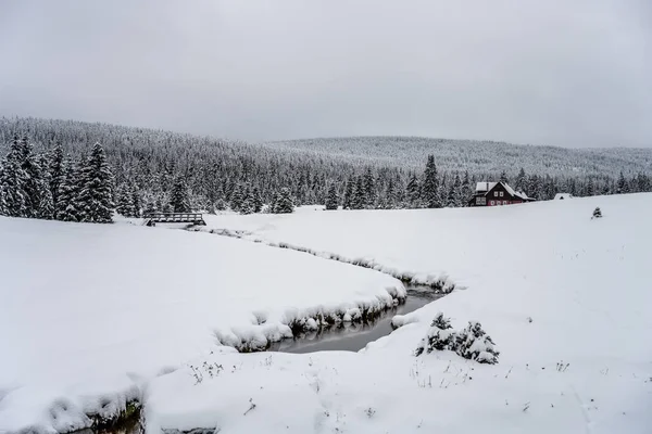 Снежный пейзаж гор Йизера — стоковое фото