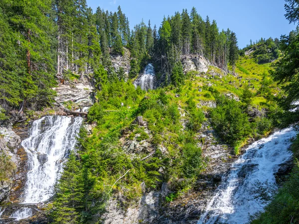 Dwa Wodospady Alpach Austriackich Zbieg Wodospadów Tauernbach Dichtenbach Park Narodowy — Zdjęcie stockowe