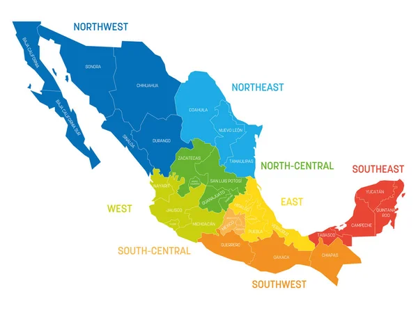 México - mapa dos estados — Vetor de Stock