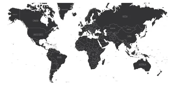 Zwarte politieke kaart van de wereld. — Stockvector