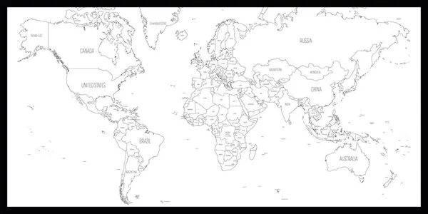 ブラックアウトライン｜世界の政治地図. — ストックベクタ