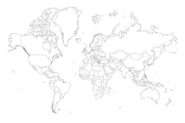 Black outline political map of World. — Stock Vector