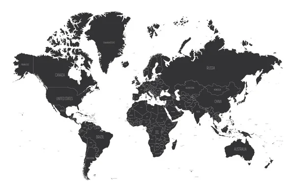 Esquema negro mapa político del mundo. — Archivo Imágenes Vectoriales