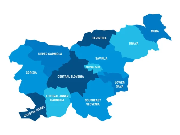 Slovenia - carta delle regioni statistiche — Vettoriale Stock