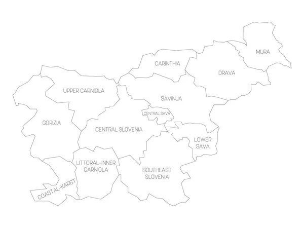 Slovenia - carta delle regioni statistiche — Vettoriale Stock