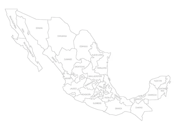 México - mapa de los estados — Vector de stock