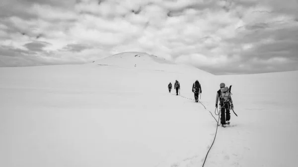 Bir grup buzullu dağcı ip üzerinde. — Stok fotoğraf