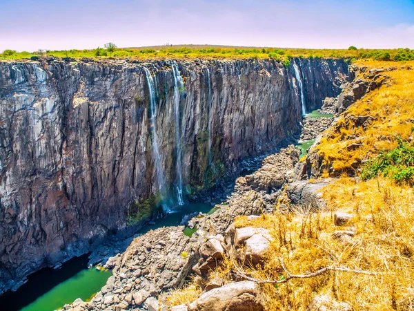Victoria Falls on Zambezi River in dry season — Stock Photo, Image