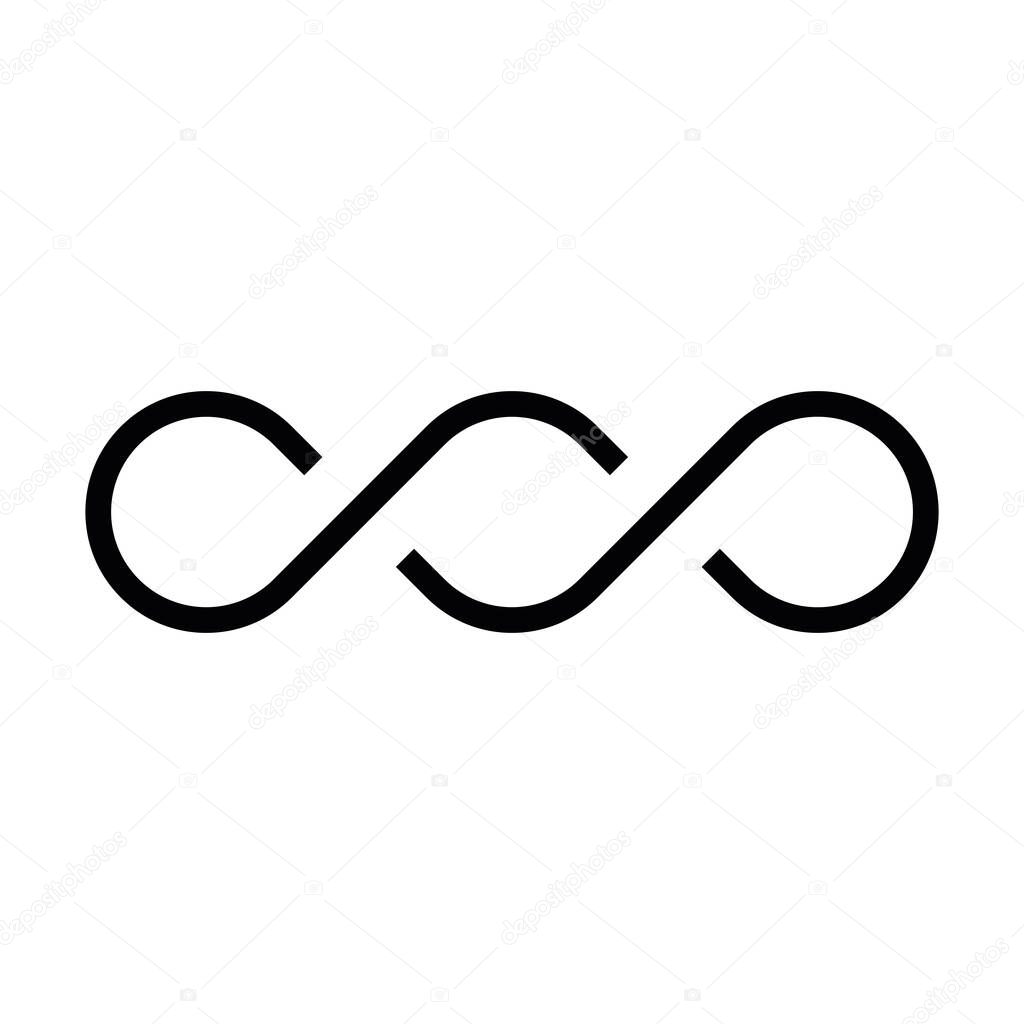 Double infinity symbol. Icon of continuity. Simple flat black vector ornament.