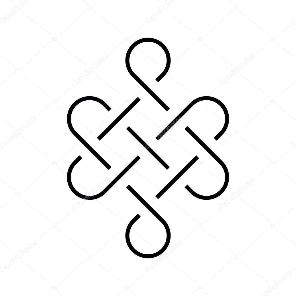 Endless, eternal or longevity knot. Complex ornamental sign. Symbol of continuity. Simple flat black vector ornament.
