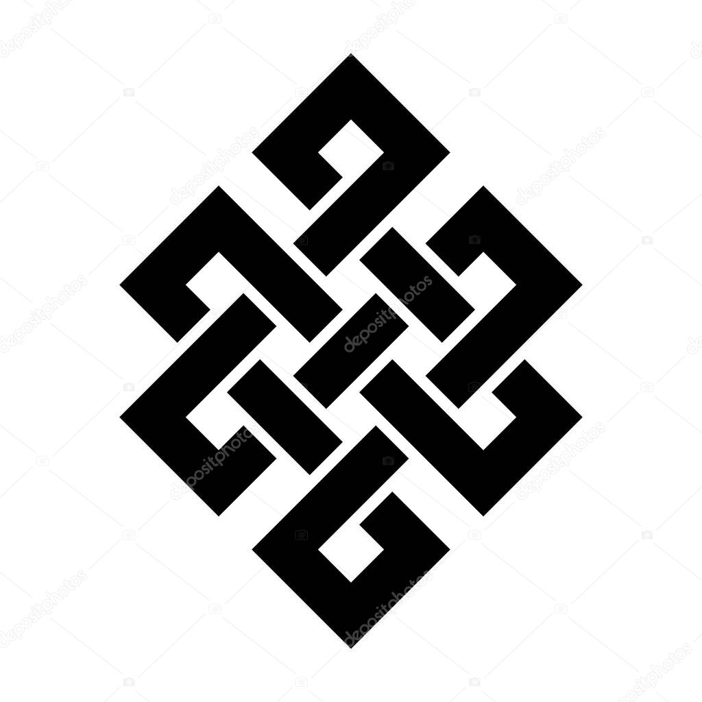 Endless, eternal or longevity knot. Complex ornamental sign. Symbol of continuity. Simple flat black vector ornament.