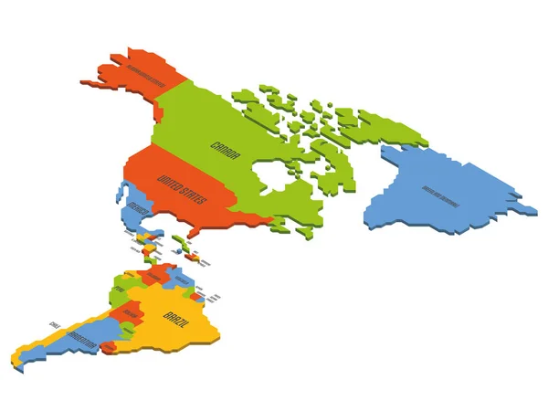 Mapa político isométrico de las Américas — Vector de stock