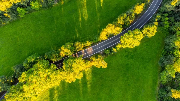 Camino de asfalto en el paisaje rural desde arriba —  Fotos de Stock