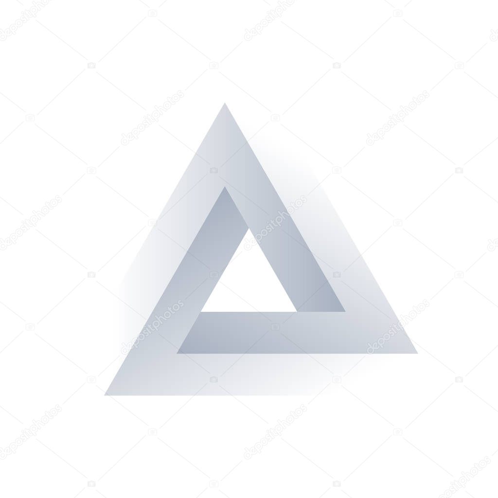 Penrose triangle icon in grey. Geometric 3D object optical illusion. Vector illustration.