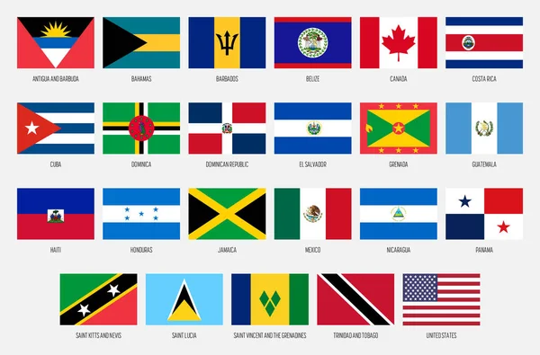 North and Central America vector national flag collection — 스톡 벡터