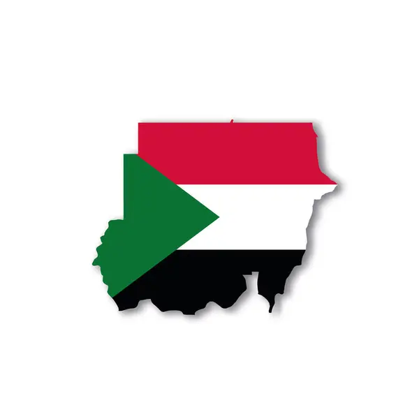 Súdánská národní vlajka v podobě mapy země — Stockový vektor