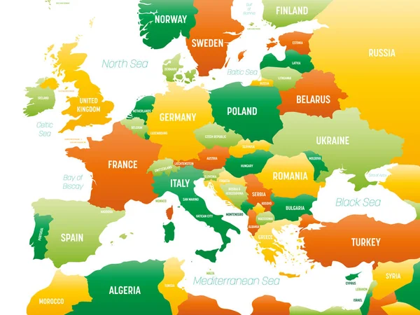 Χάρτης της Ευρώπης λεπτομερής πολιτικός χάρτης με lables — Διανυσματικό Αρχείο