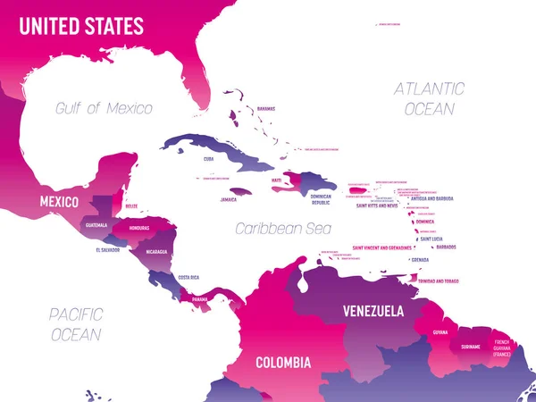 Centraal-Amerika gedetailleerde politieke kaart met lables — Stockvector