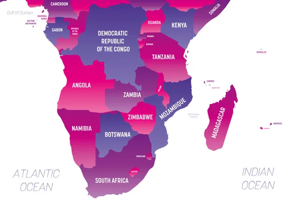 África meridional mapa político detallado con lables — Vector de stock