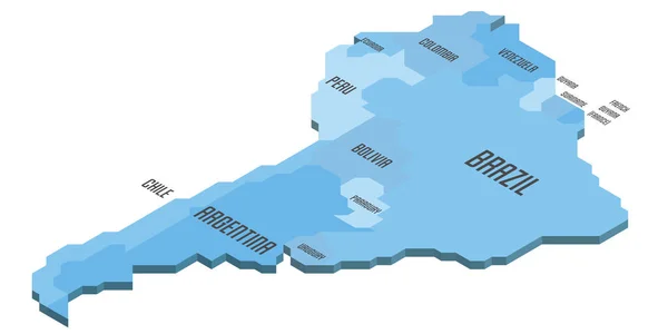 Mappa politica isometrica del Sud America — Vettoriale Stock