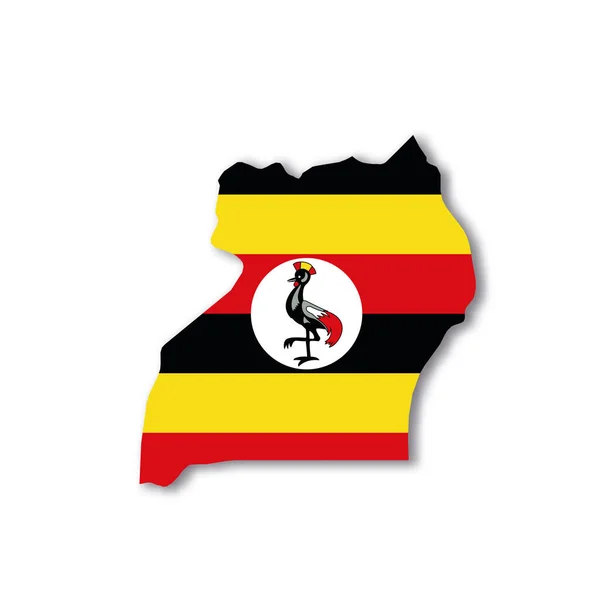 Ugandas Nationalflagge in Form einer Landkarte — Stockvektor