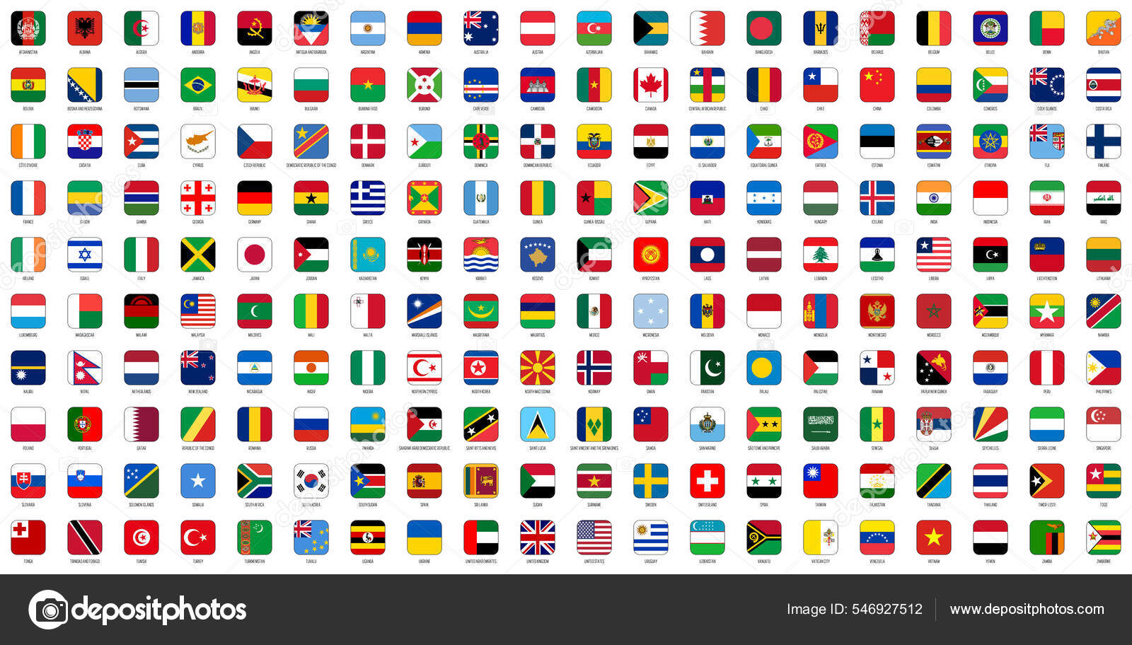 Coleção de bandeiras de países do mundo com nomes