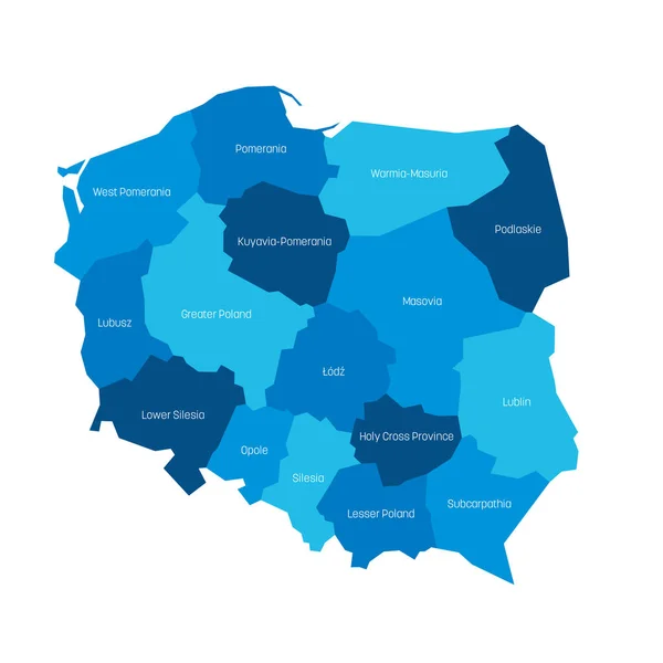 Polska - mapa administracyjna województw — Wektor stockowy