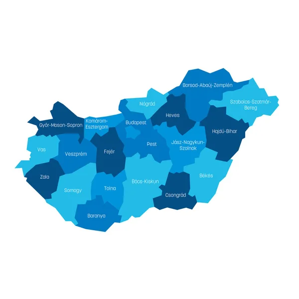 Węgry - mapa administracyjna powiatów — Wektor stockowy