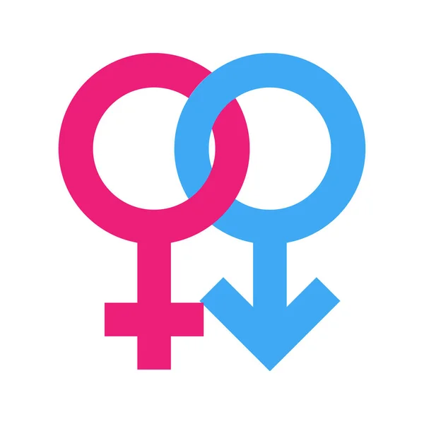 異性間のペアサイン 男性と女性の性別のサインを接続します シンプルなフラットブルーとピンクのベクトルアイコン — ストックベクタ