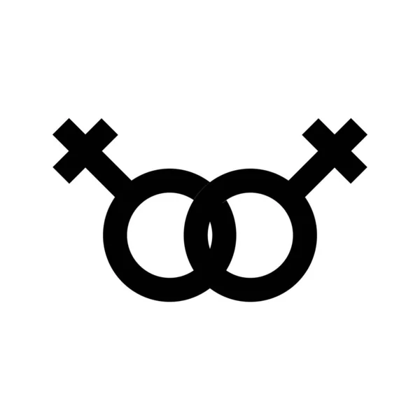女同性恋标志 两个相连的女性性别标志 简单的平面黑色矢量图标 — 图库矢量图片
