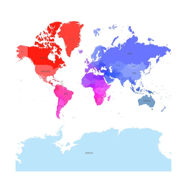 Mapa Mundo Proyección Mercator Mapa Político Detallado Países Territorios Dependientes — Vector de stock
