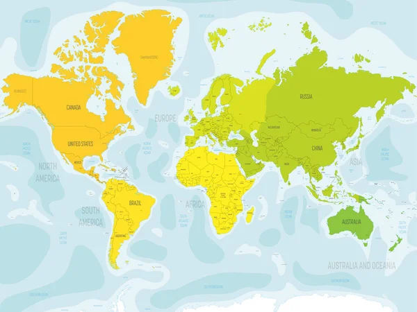 Barevná politická mapa Světových kontinentů. — Stockový vektor