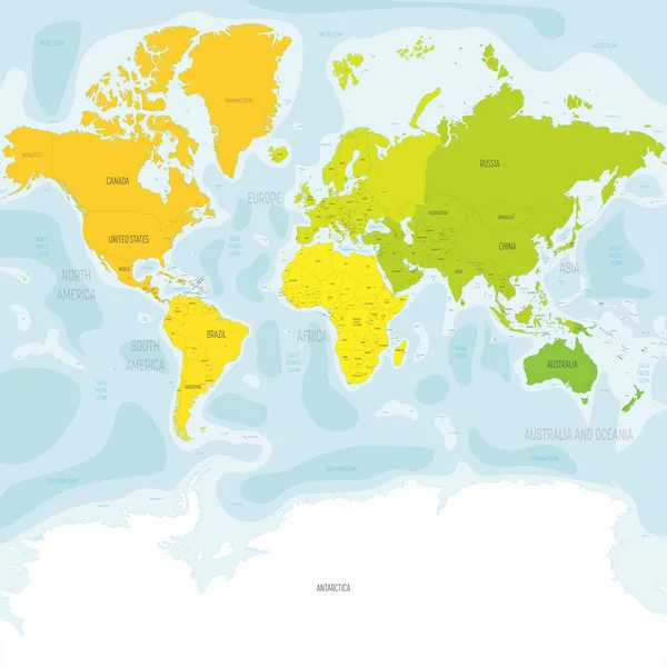 Mapa político colorido Continentes del mundo. — Archivo Imágenes Vectoriales