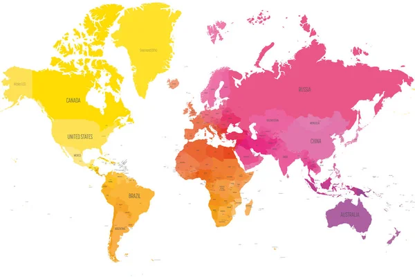 Färgstark politisk karta över världen. — Stock vektor