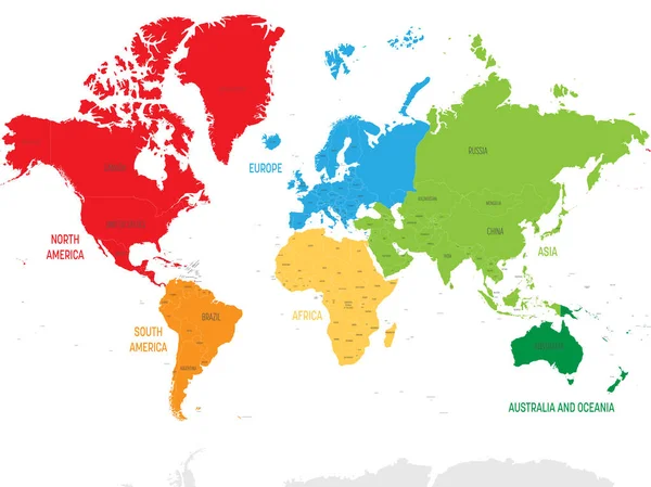 Renkli siyasi harita Dünya kıtaları. — Stok Vektör