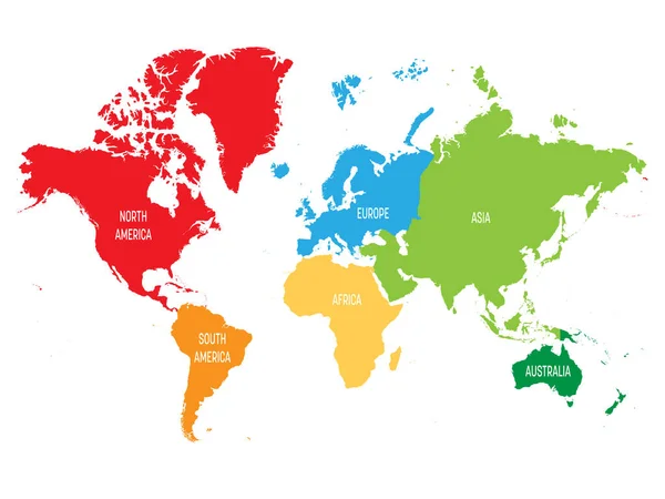 Mapa político colorido Continentes mundiais. —  Vetores de Stock