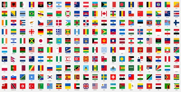 Square national flags of World countries — Stock Vector