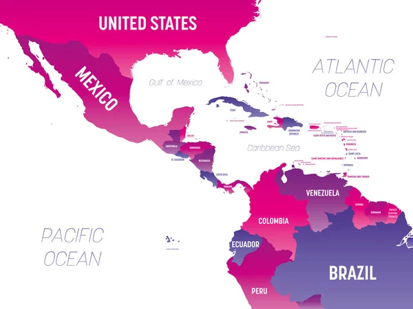 Центральна Америка детальна політична карта з лейблами — стоковий вектор