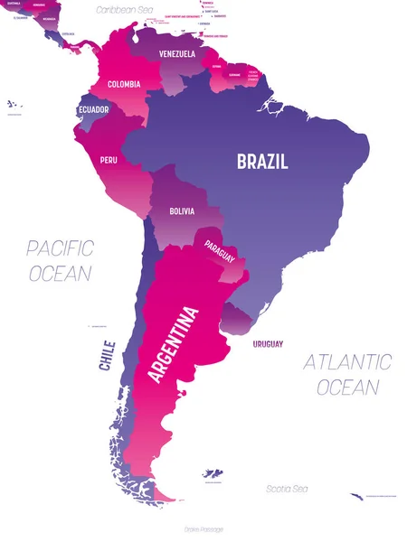 América do Sul mapa detalhado mapa político com lábios — Vetor de Stock