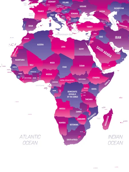 Afrika térkép részletes politikai térkép címkékkel — Stock Vector