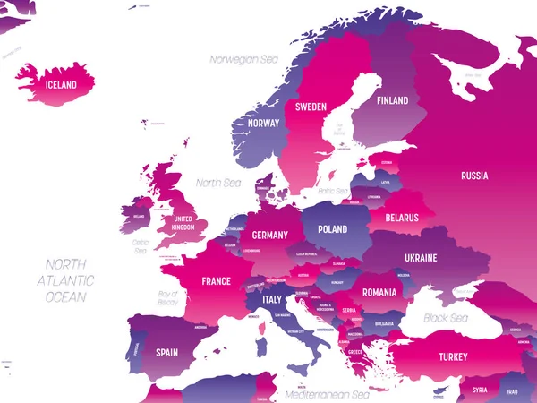 유럽 지도는 노동으로 세부적 인 정치 지도를 그린다 — 스톡 벡터